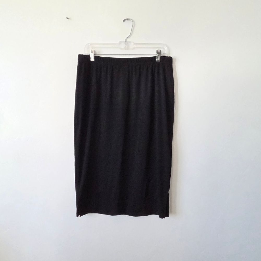 Black Ribbed Midi Skirt Stretchy Basic Comfy Clean Girl Monochrome Casual 1XL
